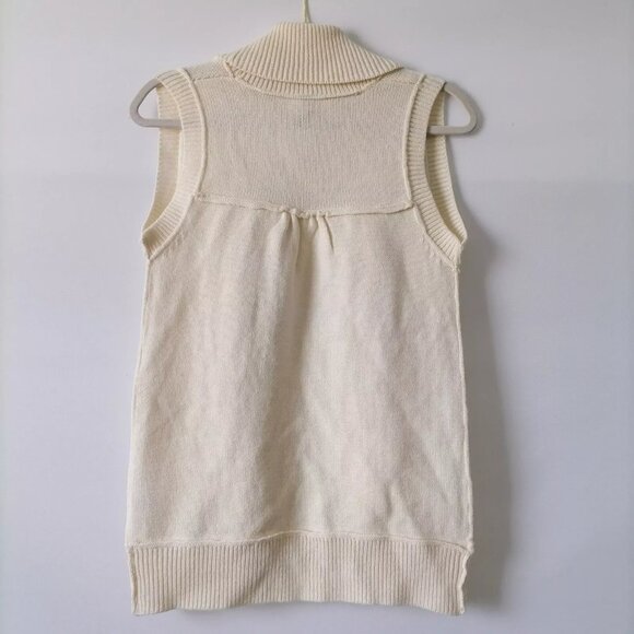 The Impeccable Pig Women's Ivory Open Front Pockets Crochet Vest Size Small - Picture 4 of 7